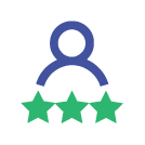 green and blue icon shape of a person with three stars below them